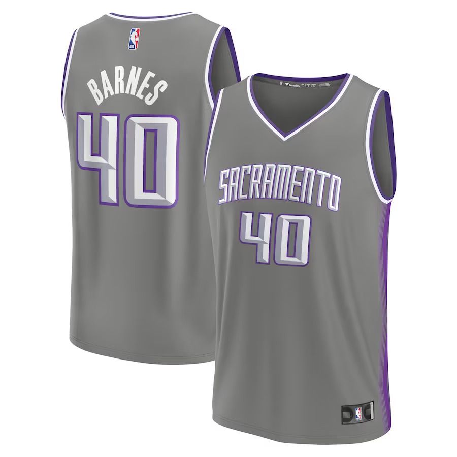 Men Sacramento Kings #40 Harrison Barnes Fanatics Branded Gray City Edition 2022-23 Fastbreak NBA Jersey